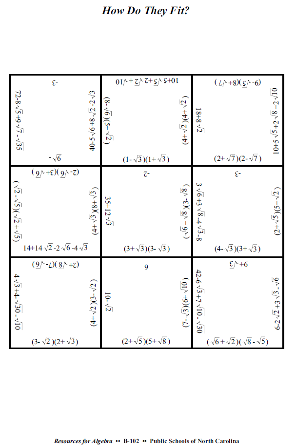 multiplying radicals square puzzle tarsia puzzle