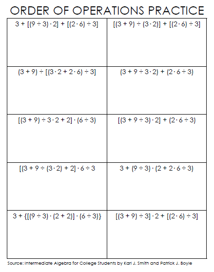 order of operations practice worksheet math love