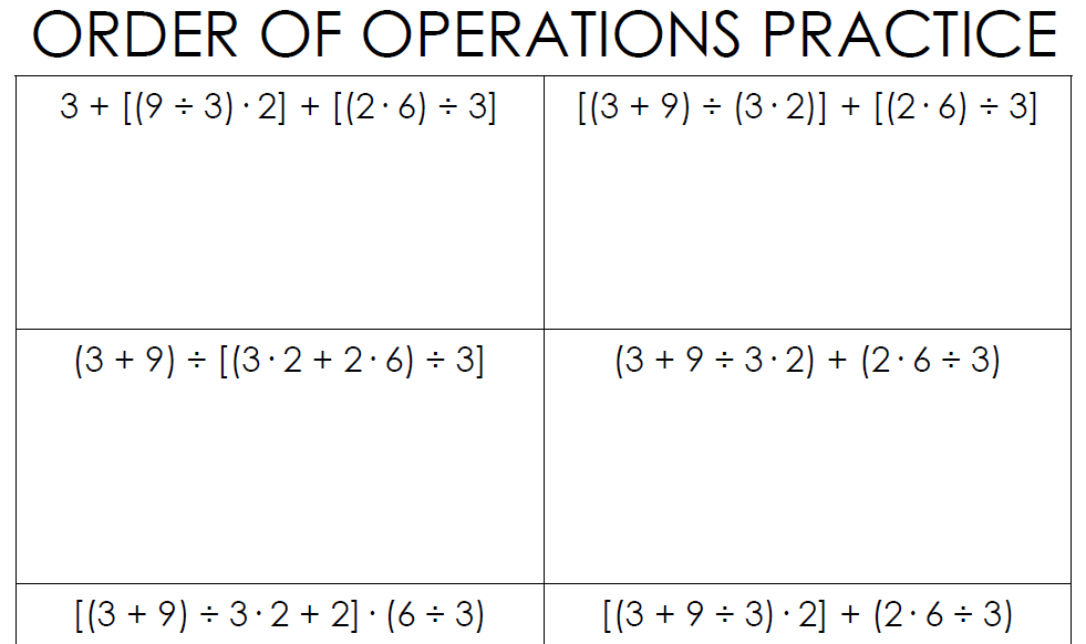 order of operations practice worksheet