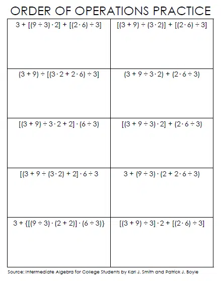 order of operations practice worksheet