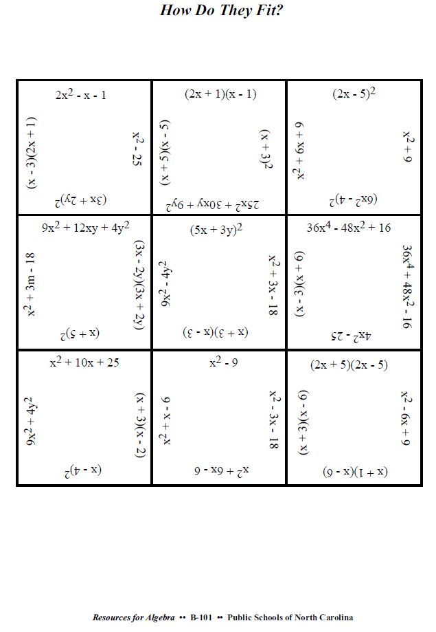 factoring polynomials square puzzle tarsia puzzle