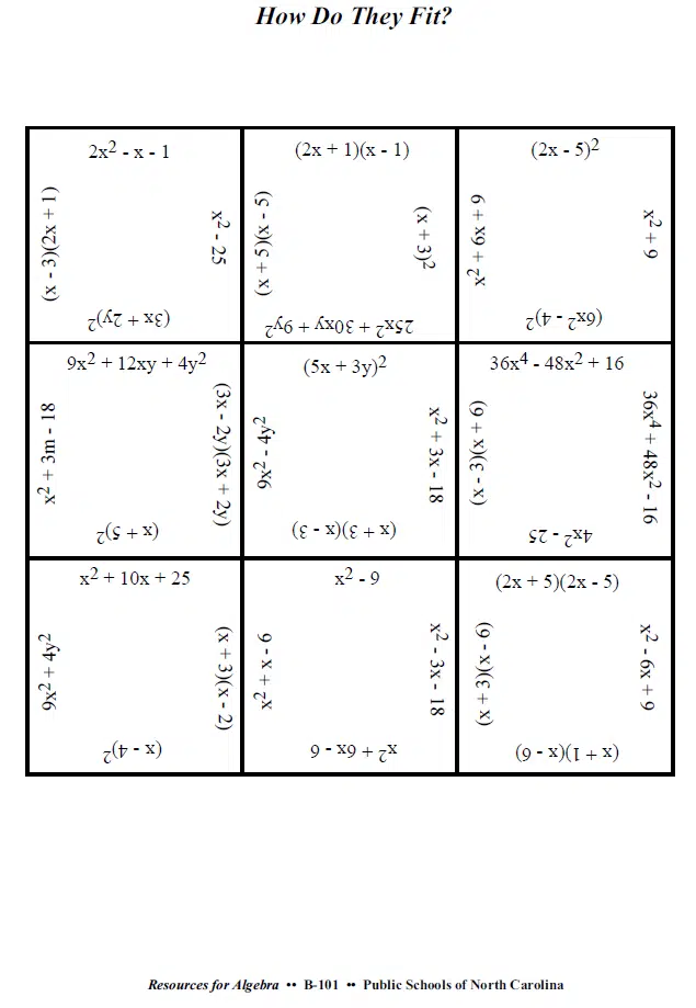 factoring polynomials square puzzle tarsia puzzle