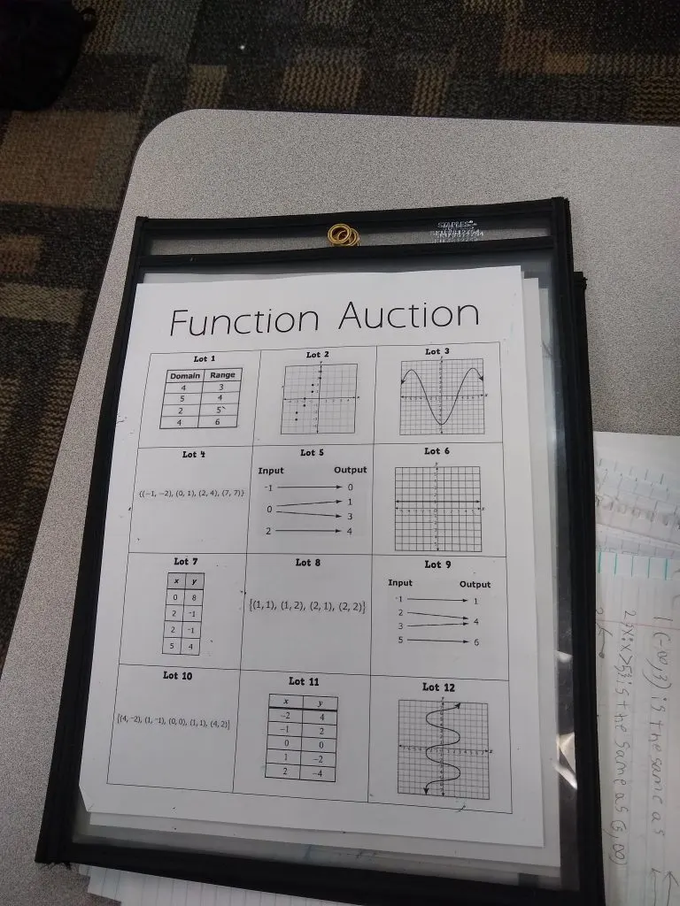 function auction handouts in dry erase pockets. 