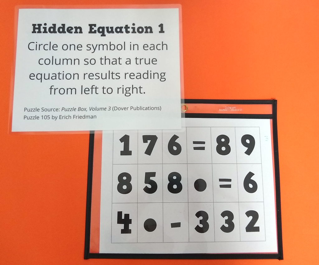 Hidden Equation Puzzle in Dry Erase Pocket. 