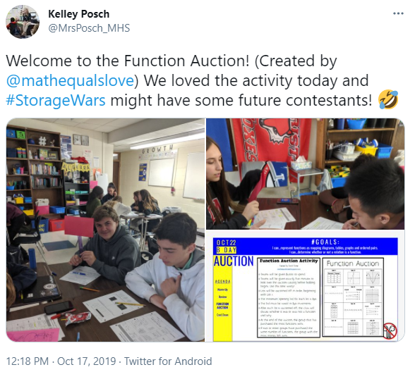 Kelley Posch tweet about function auction activity. 