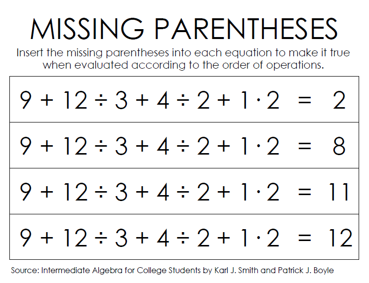missing parentheses order of operations task