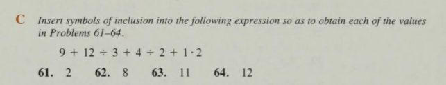 original order of operations task from Intermediate Algebra for College Students 