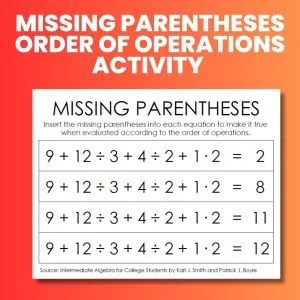 missing parentheses order of operations activity