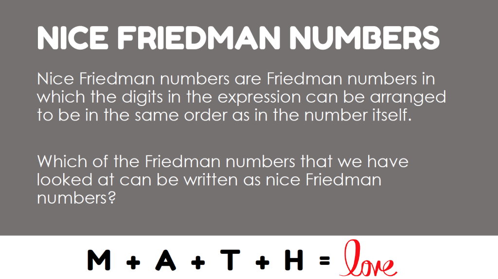 Nice Friedman Numbers