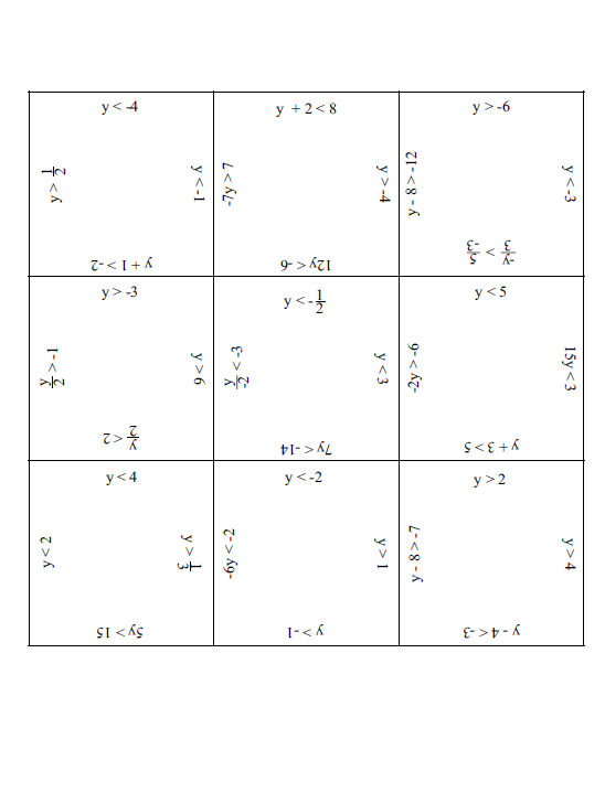 one variable inequalities square puzzle.