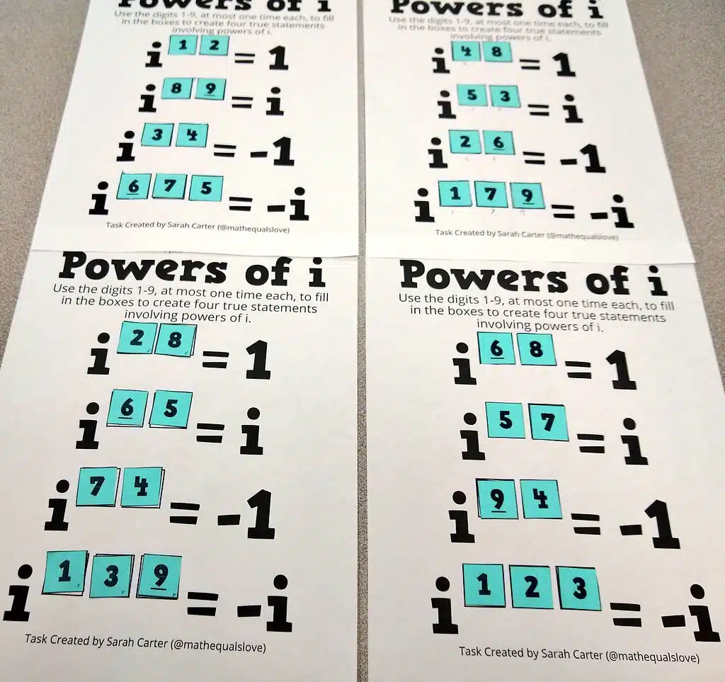 Complex Numbers~Powers of I~Exponents of Imaginary Numbers~Sorting Activity~