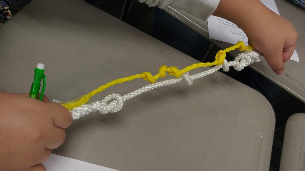 comparison of two ropes in all tied up in knots activity. 