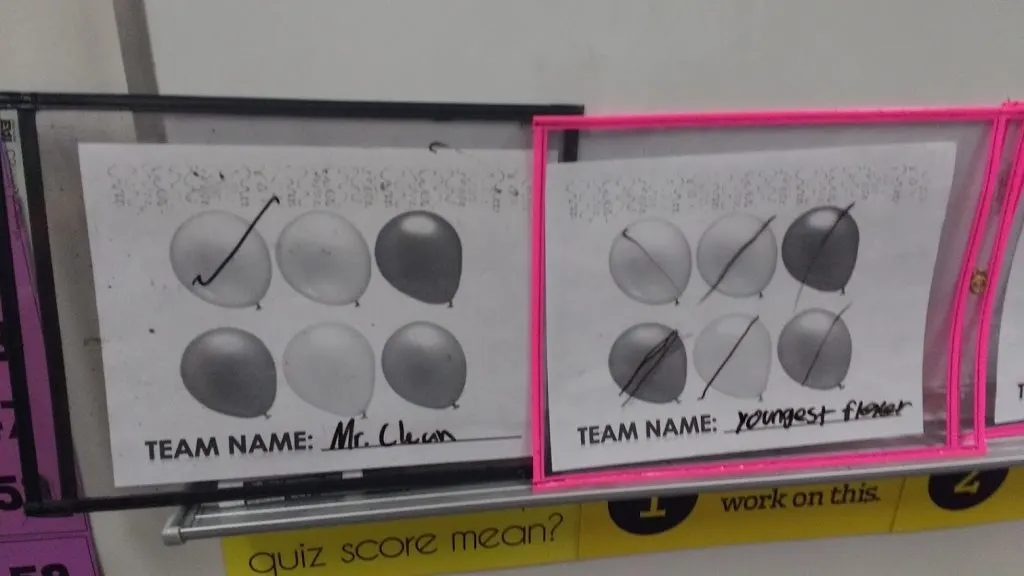 balloon pop review game papers in dry erase pockets. 