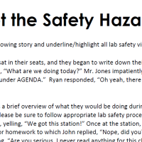 Story for students to read to spot lab safety hazards.