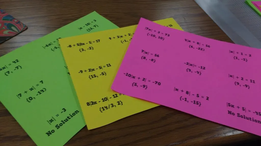 Leveled Practice Cards for Solving Absolute Value Equations