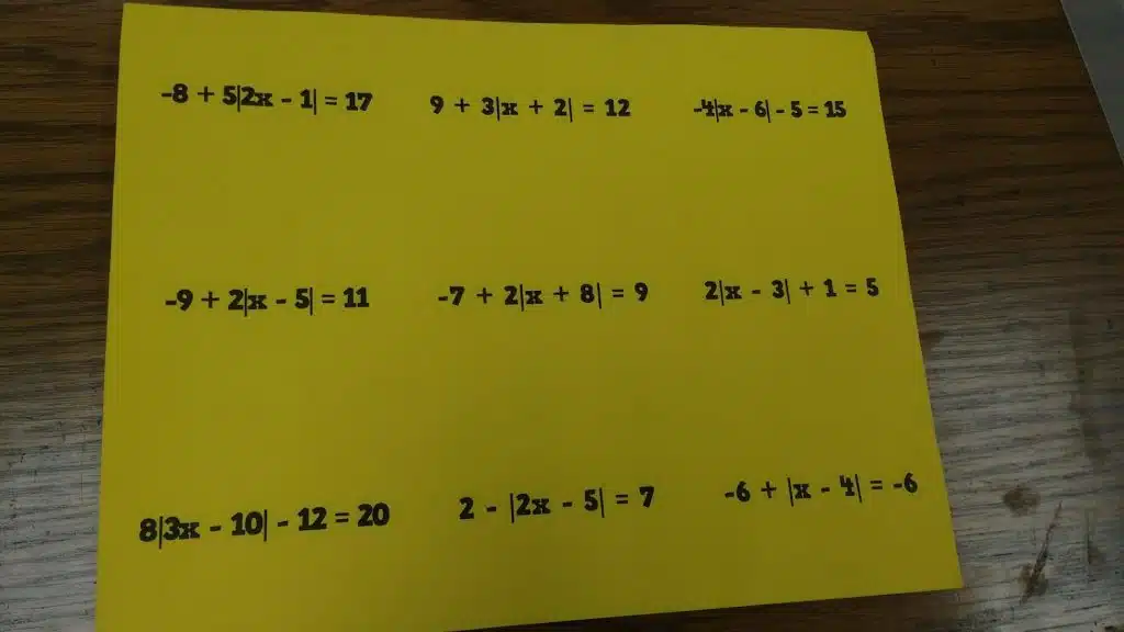 Leveled Practice Cards for Solving Absolute Value Equations