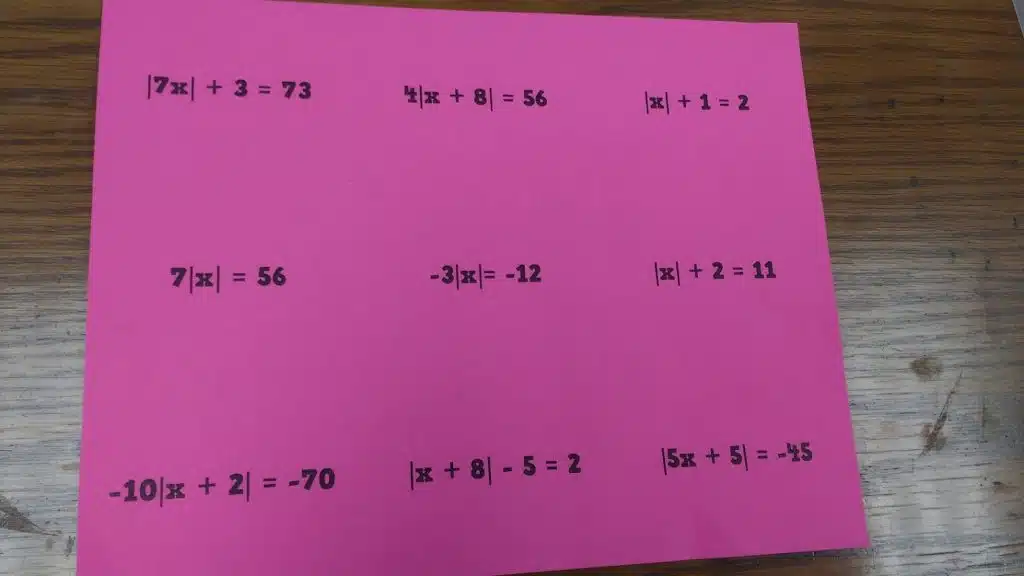 Leveled Practice Cards for Solving Absolute Value Equations