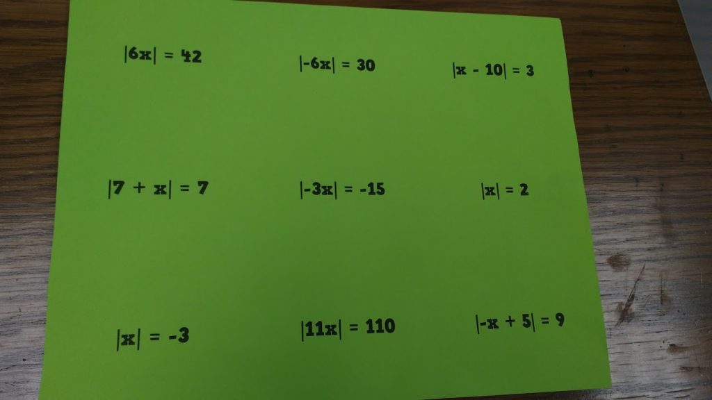 Leveled Practice Cards for Solving Absolute Value Equations