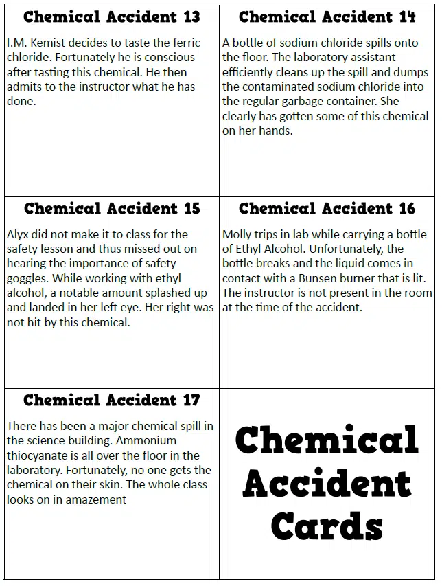 Chemical Accidents Activity to Practice Lab Safety Chemistry