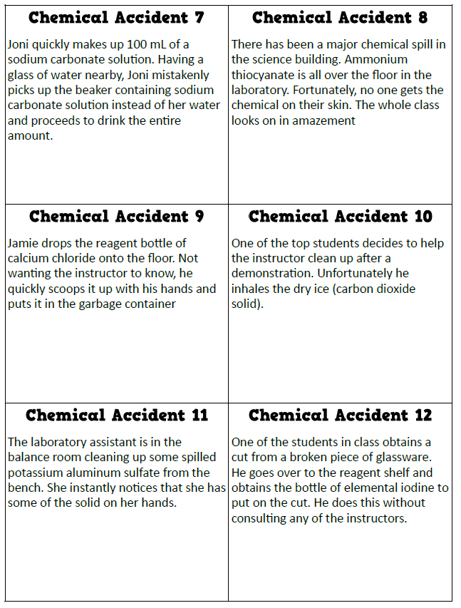 Chemical Accidents Activity to Practice Lab Safety Chemistry