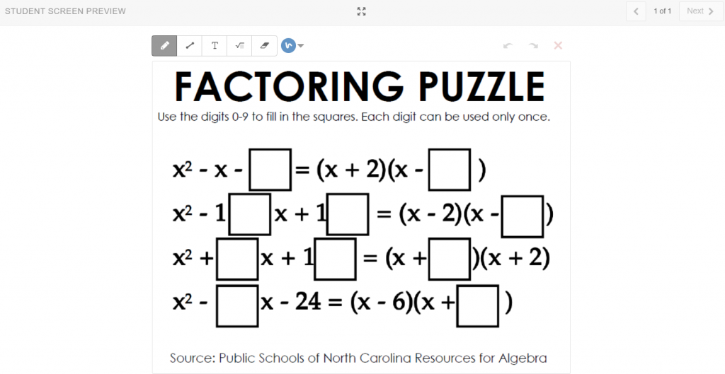 Desmos Activity Builder Version of Factoring Puzzle for Quadratic Trinomials
 
