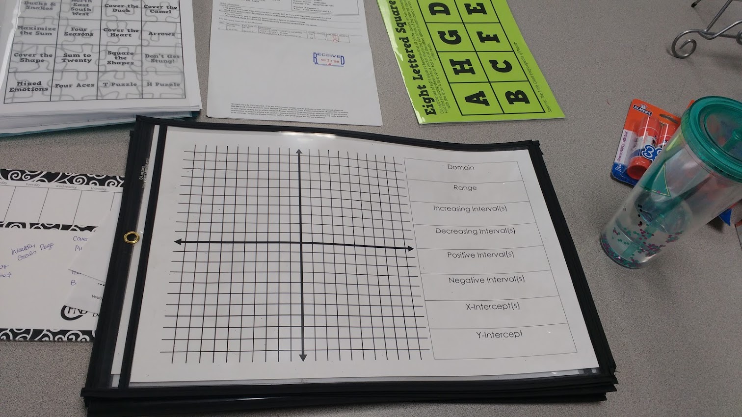 key features of functions chart in dry erase pocket.