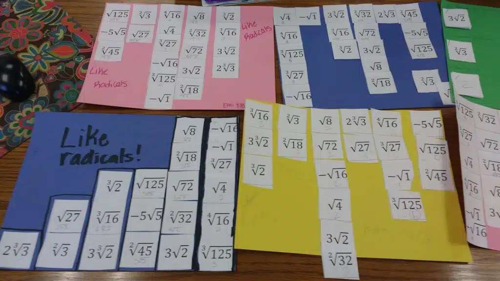 like radicals card sort activity algebra math 