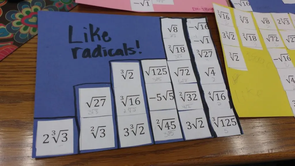 like radicals card sort activity algebra math 