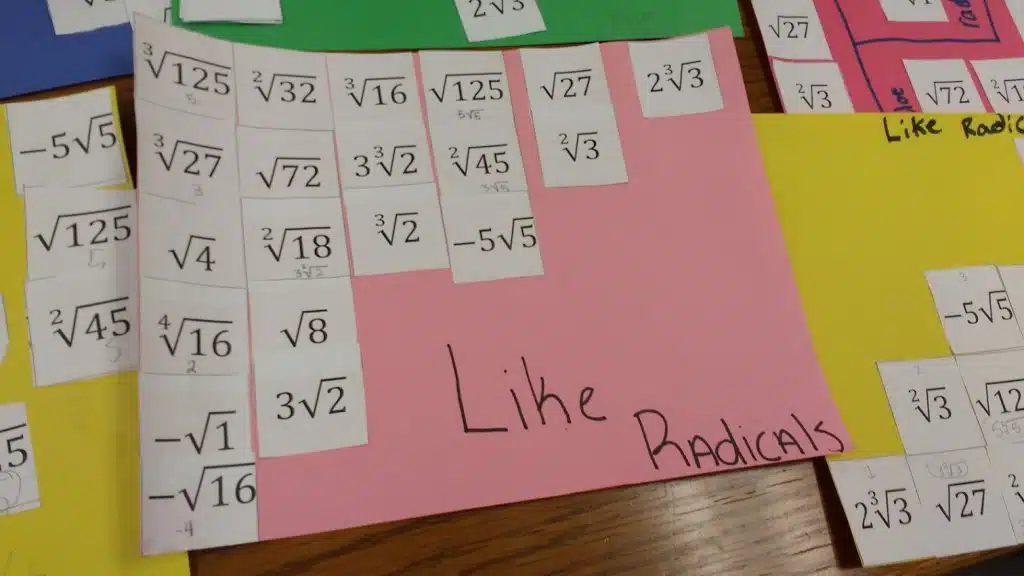 like radicals card sort activity algebra math 