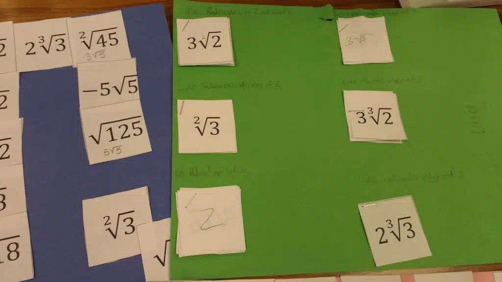 like radicals card sort activity algebra math 