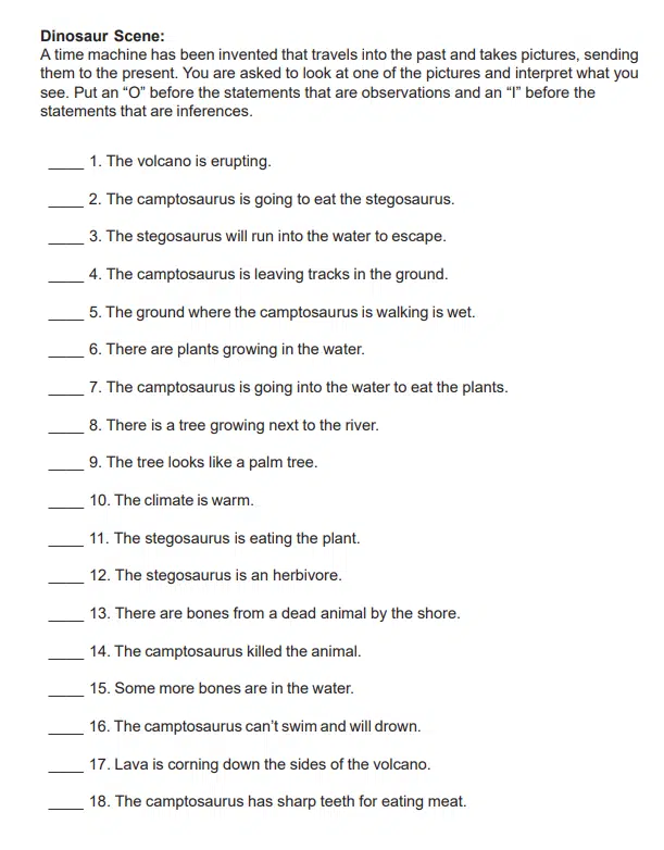 dinosaur scene to review observations and inferences science chemistry