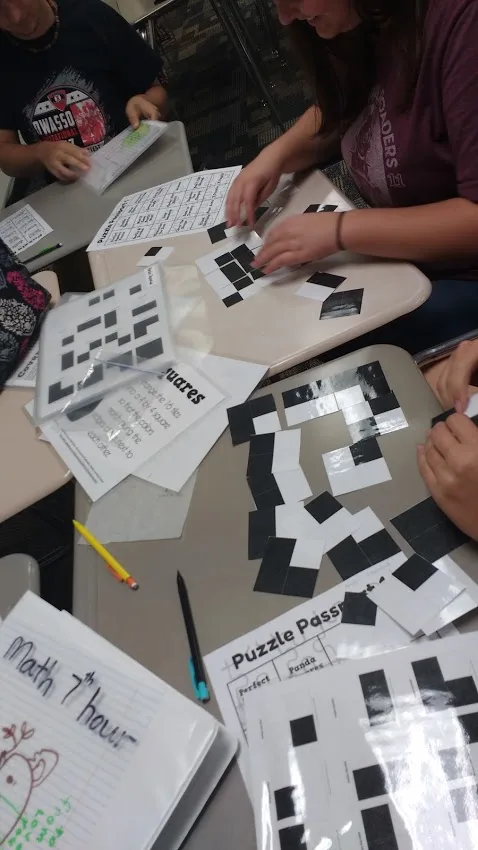 Students working on panda squares puzzle
