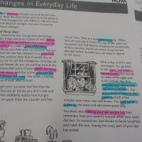 article with chemical and physical changes highlighted in different colors.