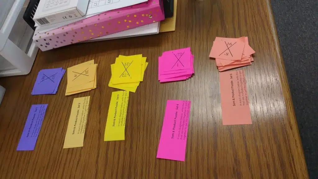 x puzzles review game to introduce factoring quadratics sum product puzzles