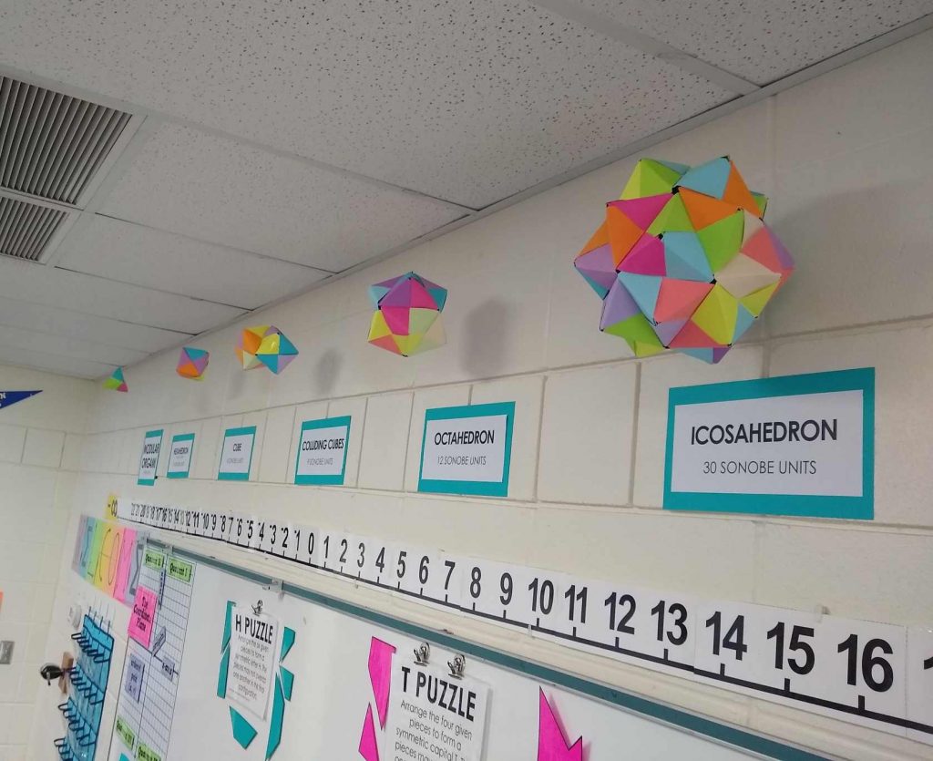 Modular Origami - Sonobe Classroom Display icosahedron octahedron 