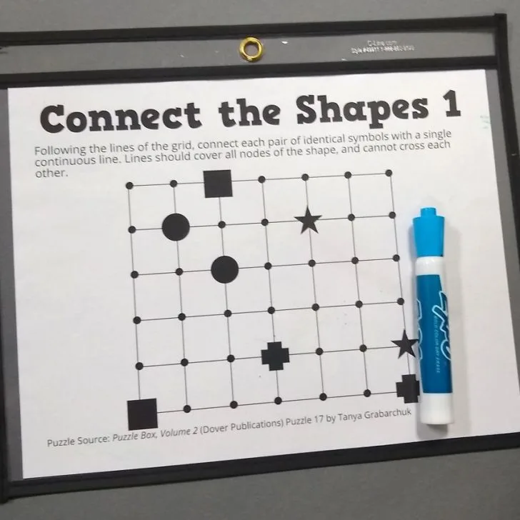 Connect the Shapes Puzzle in Dry Erase Pocket.