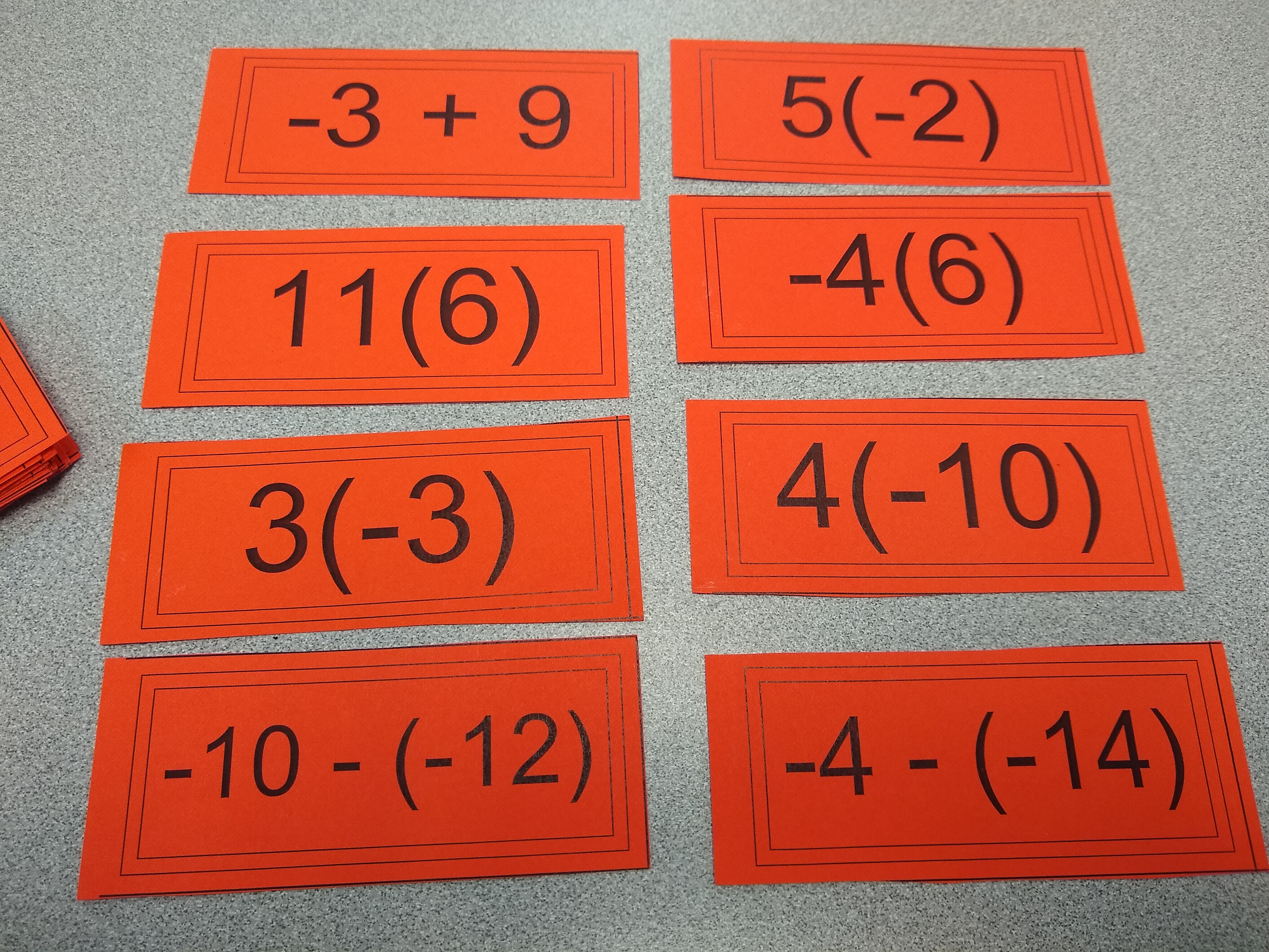 integer operations flash cards