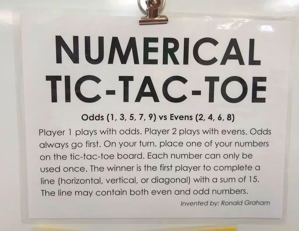 instructions for numerical tic tac toe 