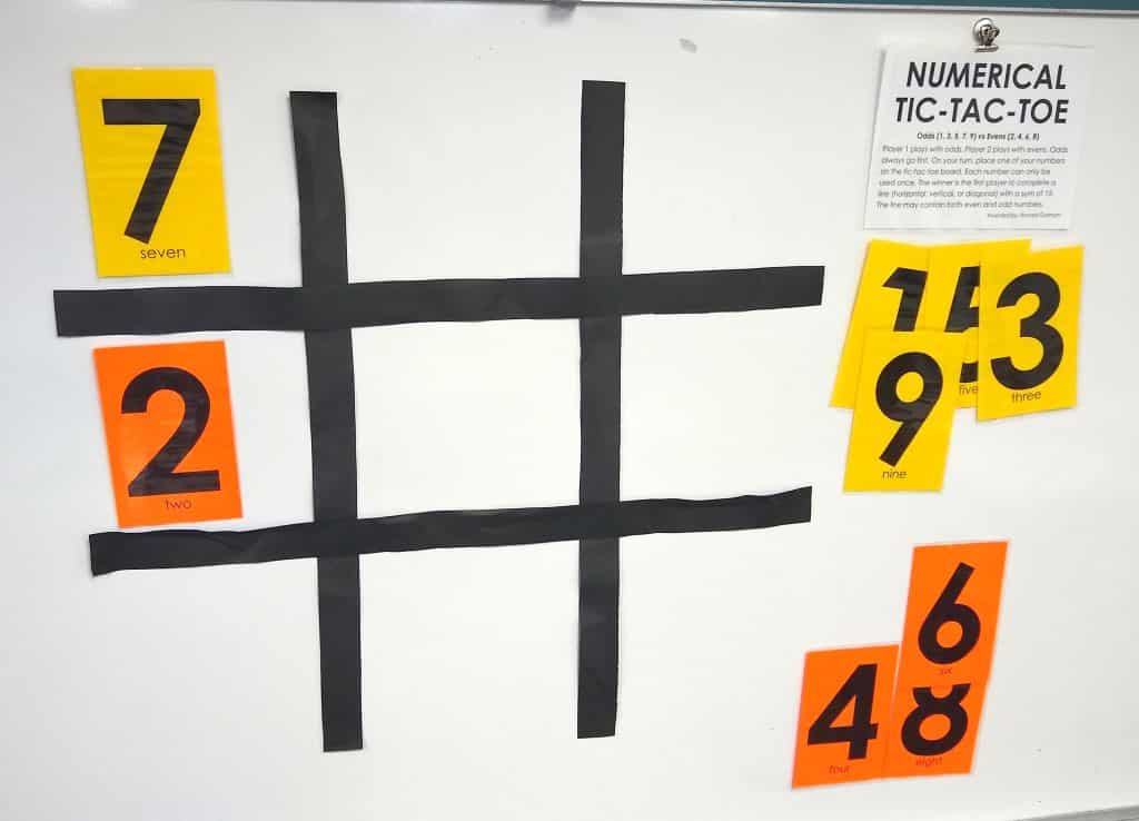 7 played in top left and two below it on tic tac toe board in numerical tic tac toe game