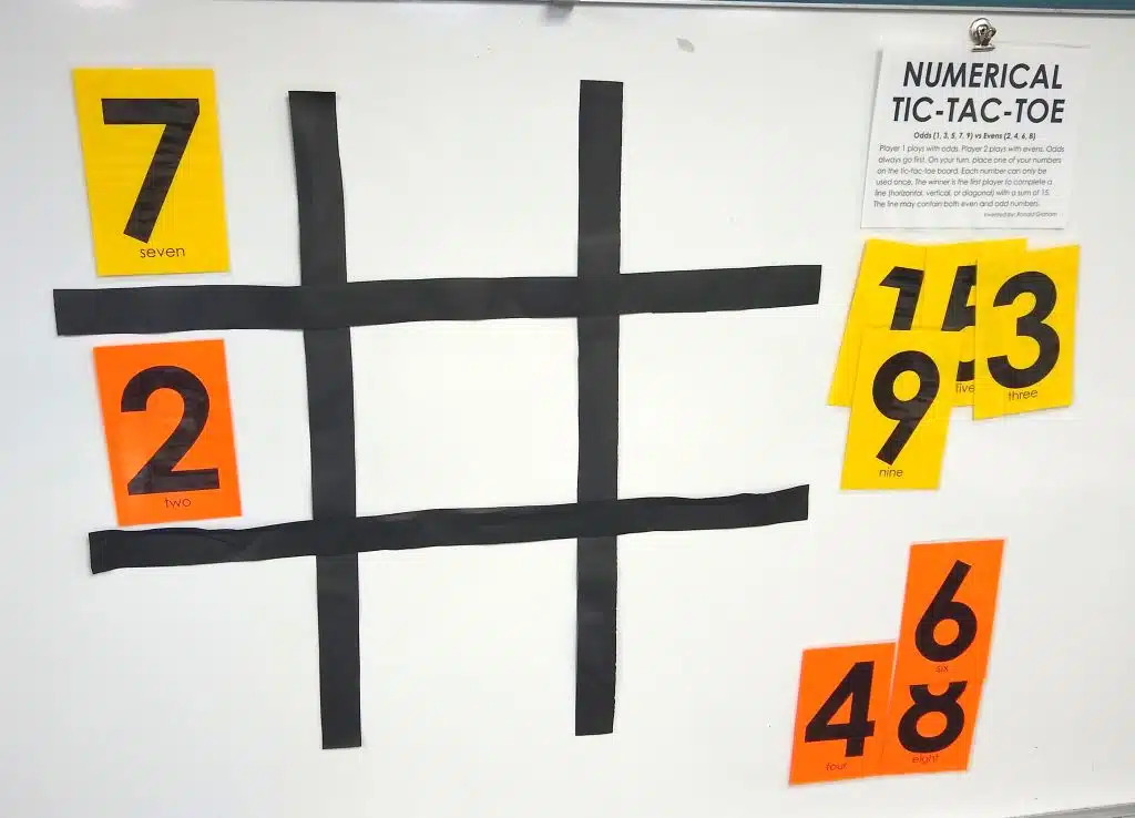 7 played in top left and two below it on tic tac toe board in numerical tic tac toe game