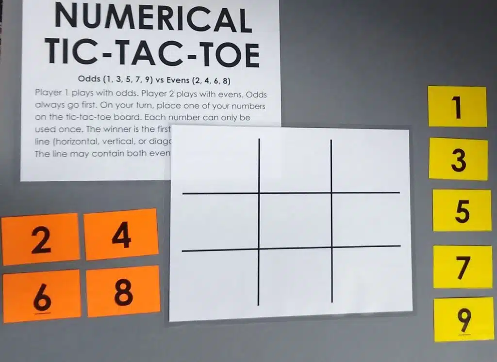 paper based version of numerical tic tac toe game. 