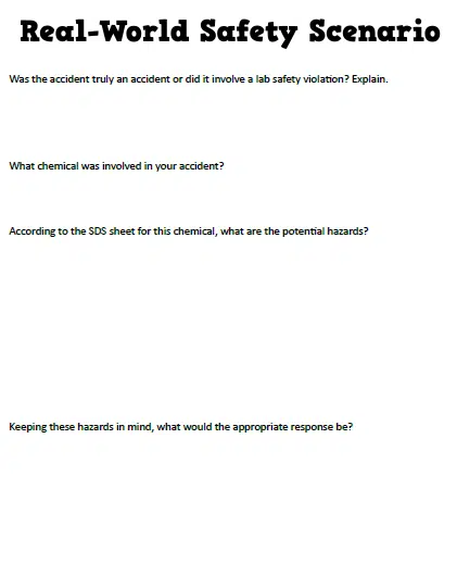 Chemical Accidents Activity to Practice Lab Safety Chemistry