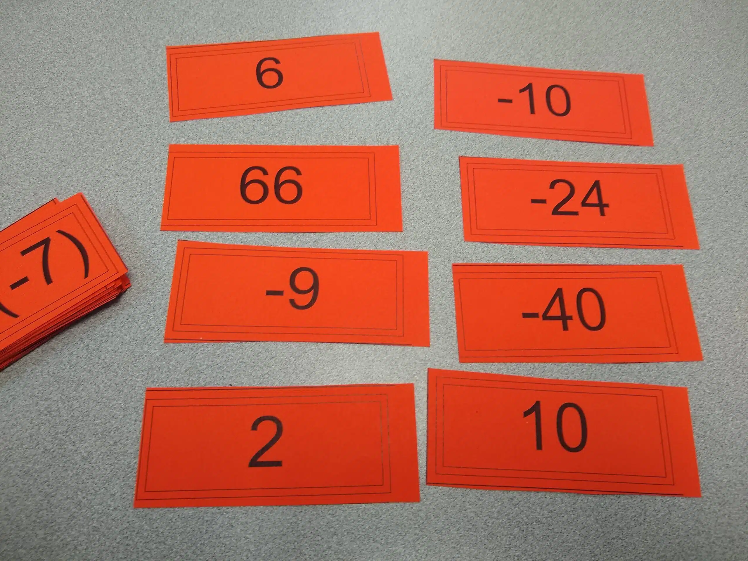 integer operations flash cards