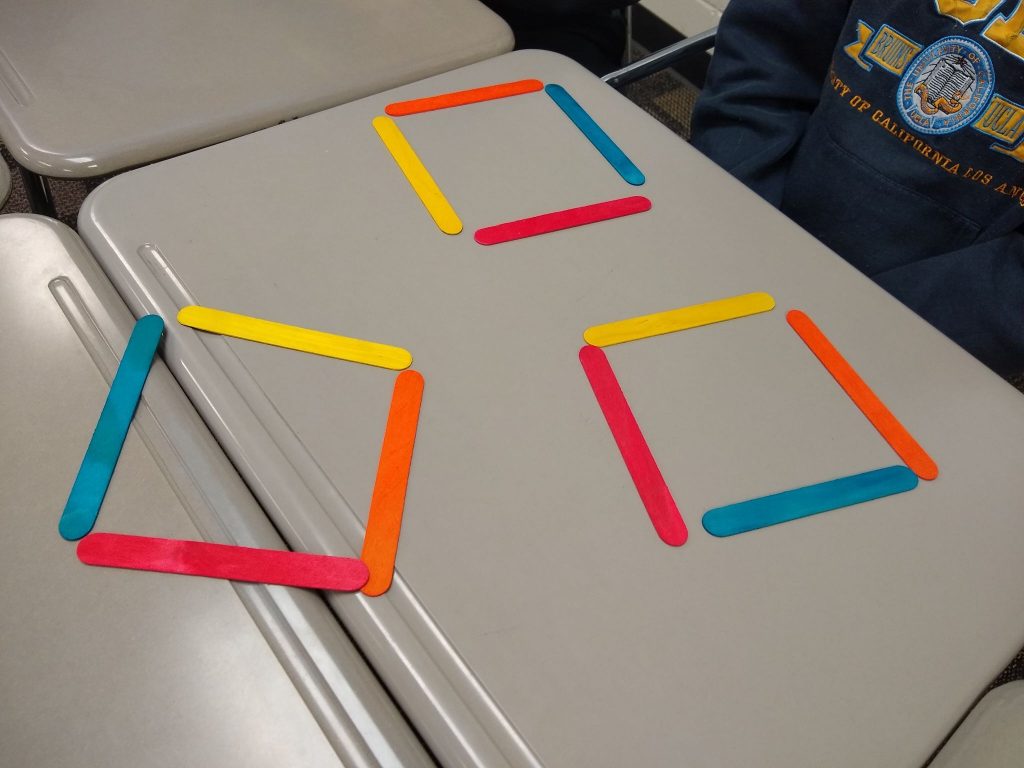student work on let's make squares activity