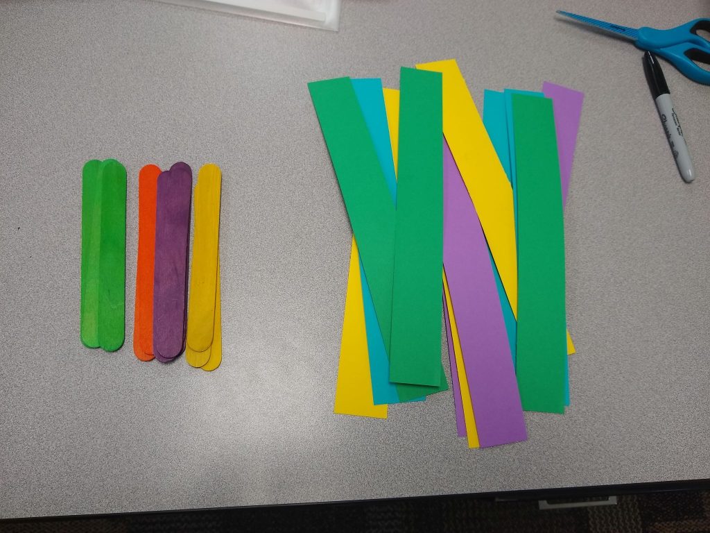 Popsicle Sticks and paper Strips for Let's Make Squares Activity. 