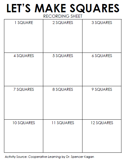 let's make squares activity recording sheet. 