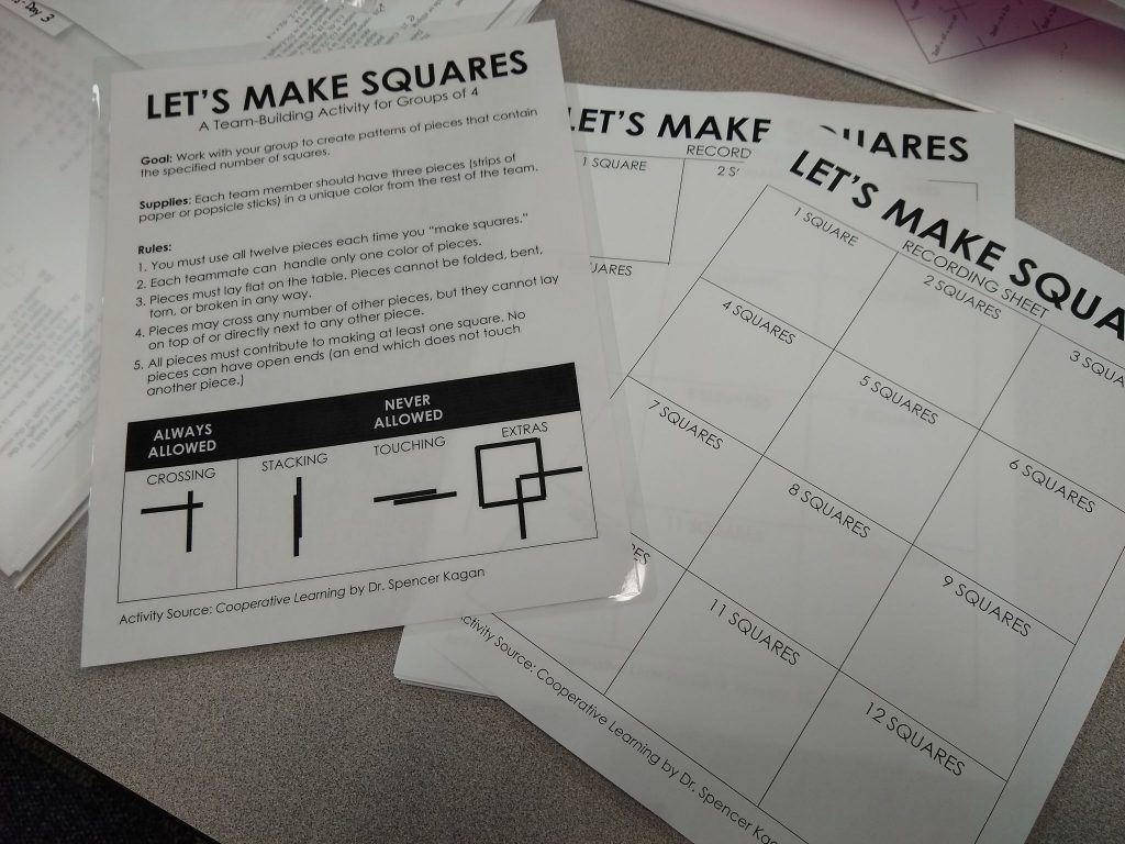 Handouts for Let's Make Squares Activity. 
