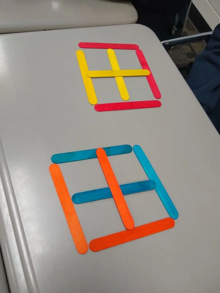 student work on let's make squares activity