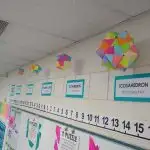 modular origami display in classroom