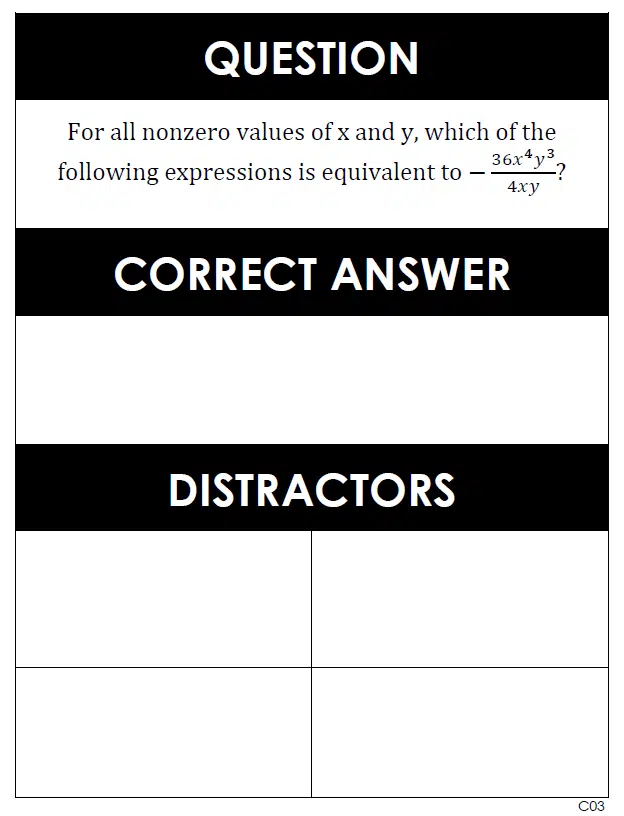 exponent rules review game act questions distractors